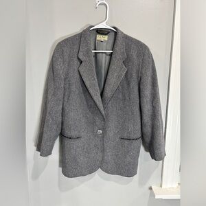 Vintage LL Bean Wool Cashmere Womens Gray Blazer Jacket 10P Business Casual
